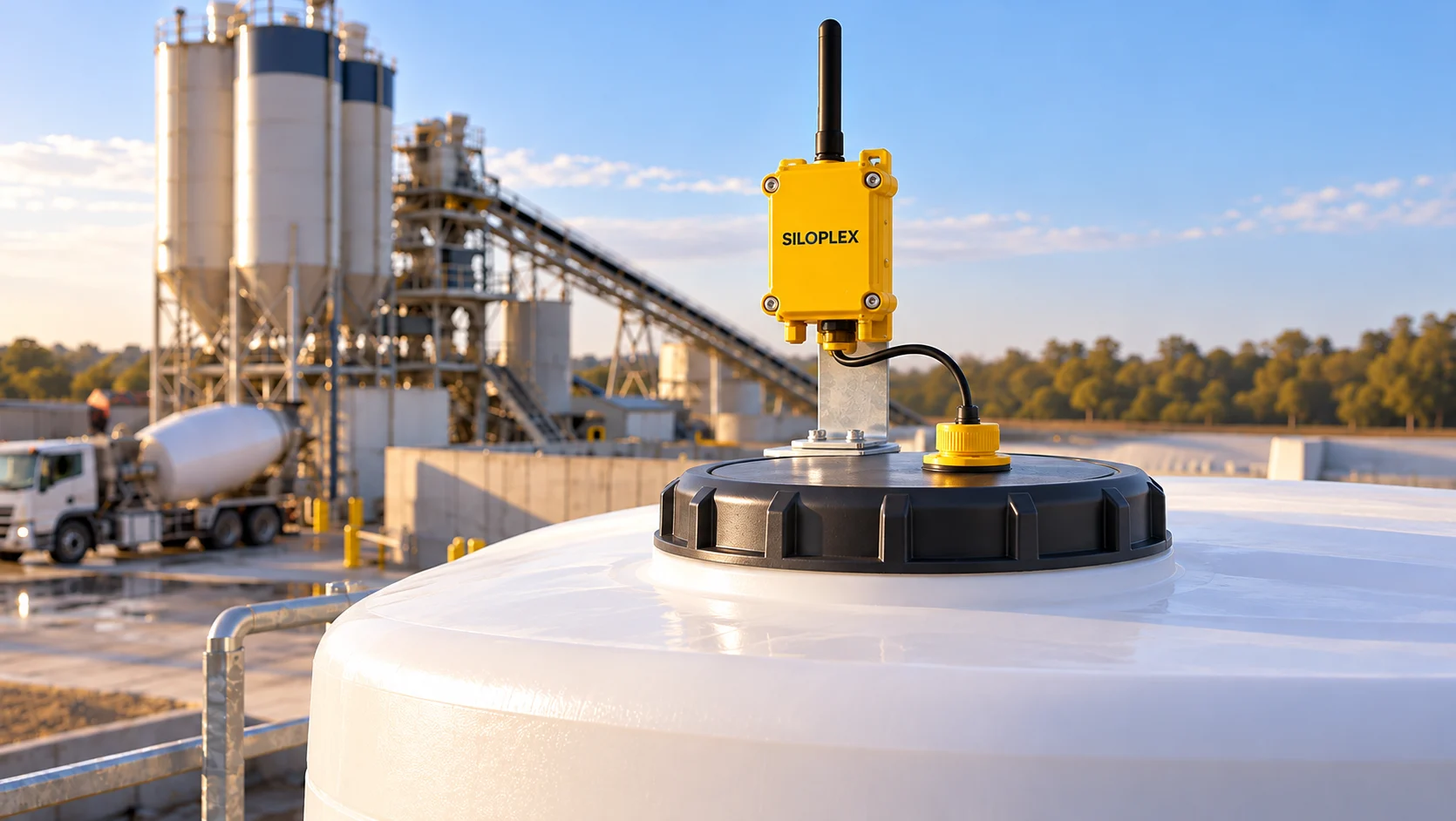 Siloplex sensor on an industrial tank at a concrete plant