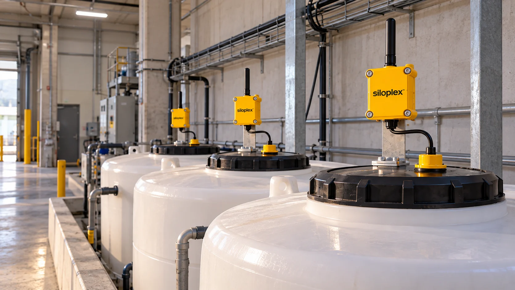Industrial tanks with yellow Siloplex sensors